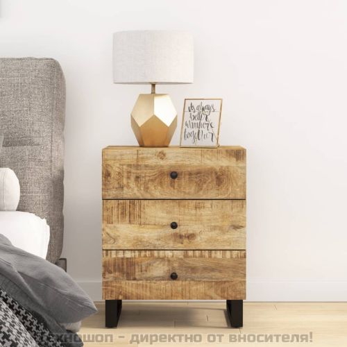 Нощно шкафче, 50x33x62 см, масивно манго и инженерно дърво