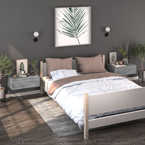 Нощни шкафчета за стенен монтаж, 2 бр, сив сонома