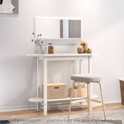 Конзолна маса бяла 110x40x80 см борово дърво масив