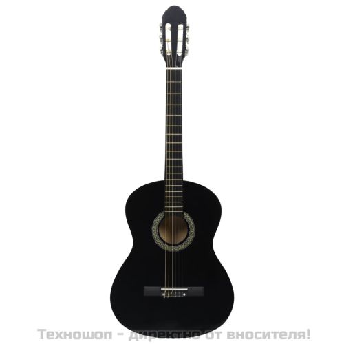 Класическа китара за начинаещи, черна, 4/4, 39", липово дърво