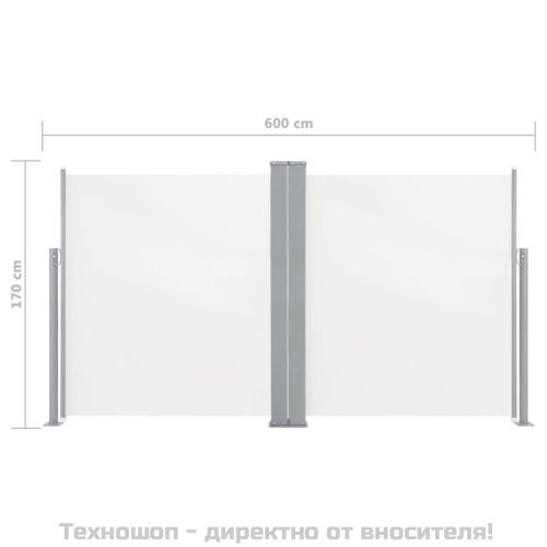 Прибираща се двойна странична тента, 170x600 см, кремава