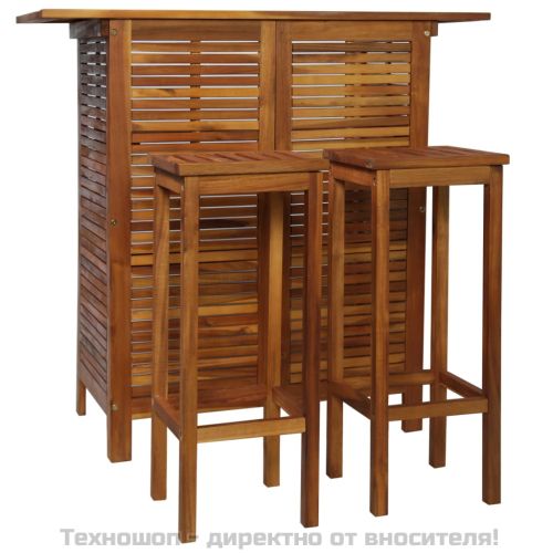 Комплект бар маса и столове, 3 части, акациево дърво масив