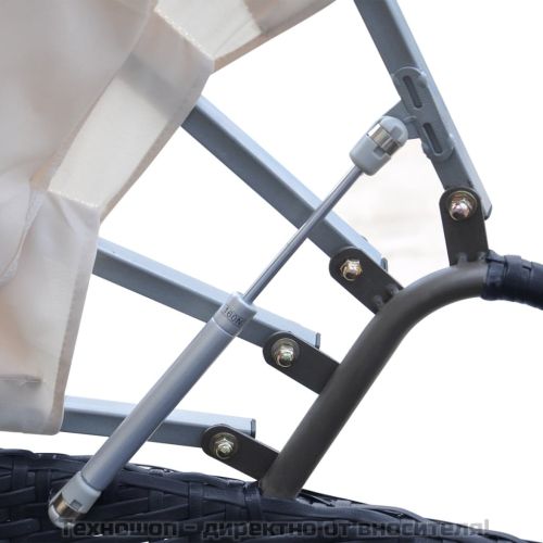 Градинско лаундж легло със сенник, полиратан, черно