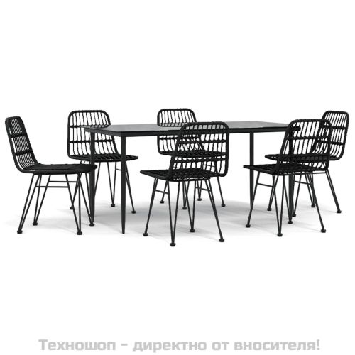 Градински трапезен комплект от 7 части, черно, полиратан