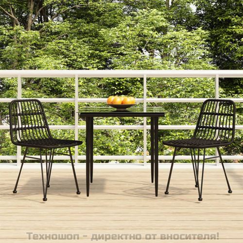 Градински трапезен комплект, 3 части, черен, полиратан