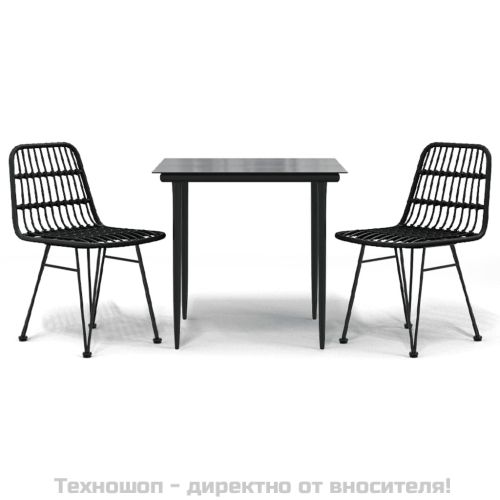 Градински трапезен комплект, 3 части, черен, полиратан