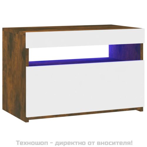 ТВ шкаф с LED осветление, опушен дъб, 60x35x40 см