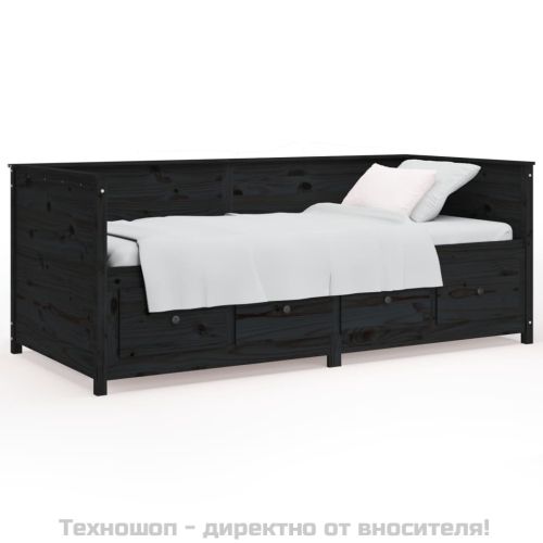 Дневно легло, черно, борово дърво масив, 90x200 см