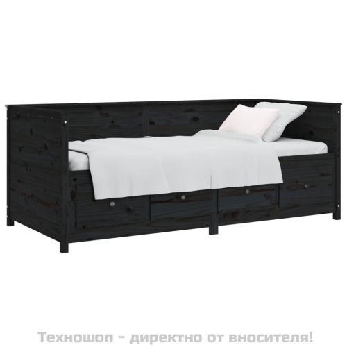 Дневно легло, черно, борово дърво масив, 90x200 см