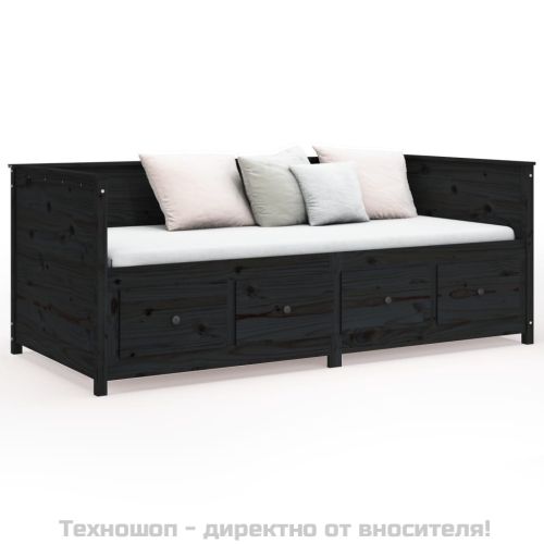 Дневно легло, черно, борово дърво масив, 90x200 см