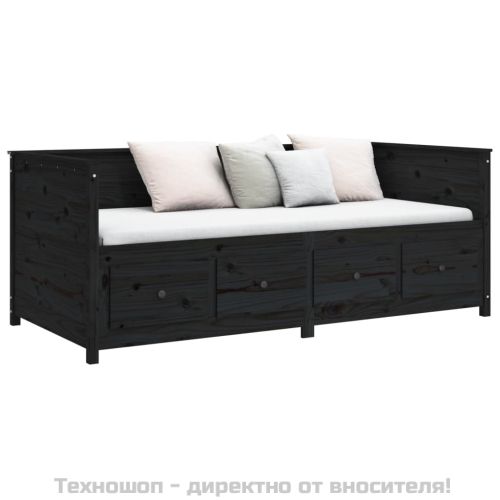 Дневно легло, черно, борово дърво масив, 90x200 см