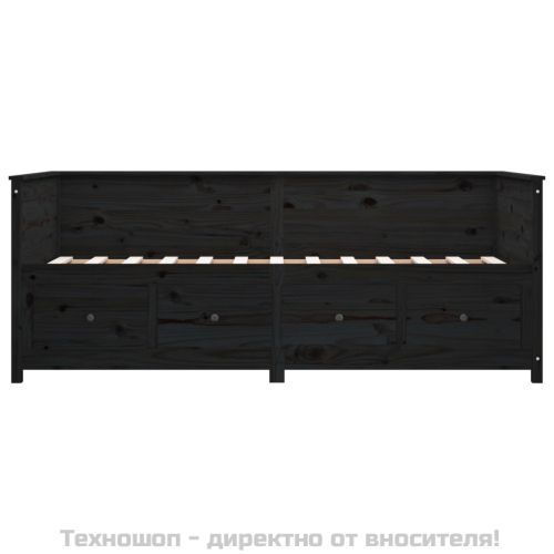 Дневно легло, черно, борово дърво масив, 90x200 см