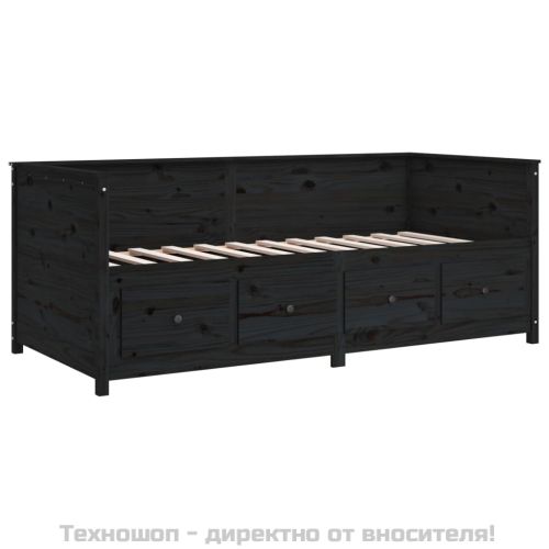 Дневно легло, черно, борово дърво масив, 90x200 см