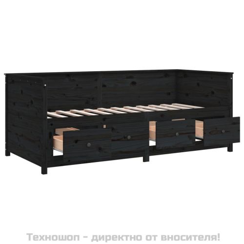 Дневно легло, черно, борово дърво масив, 90x200 см