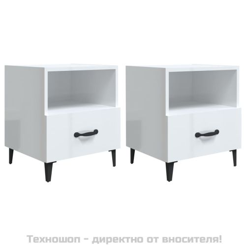 Нощни шкафчета, 2 бр, бял гланц, инженерно дърво