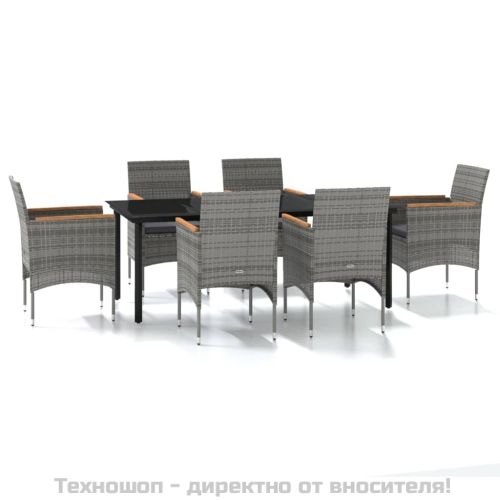 Градински трапезен комплект с възглавници 7 части сиво и черно