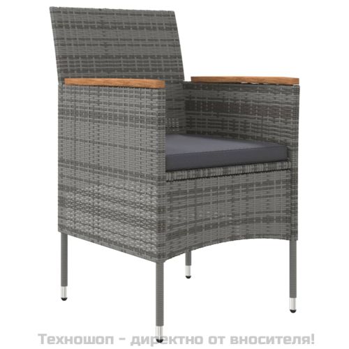 Градински трапезен комплект с възглавници 7 части сиво и черно