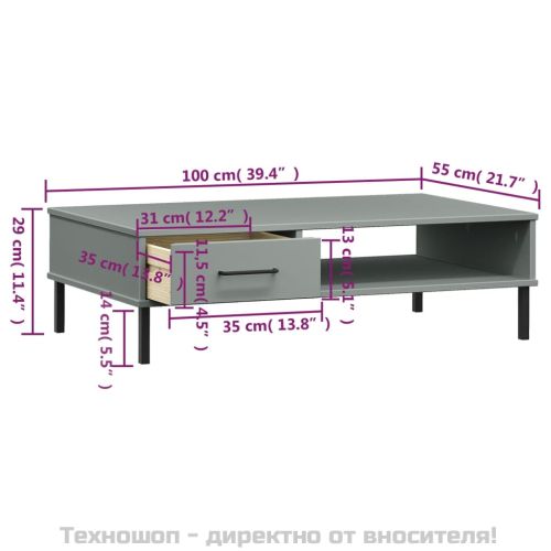 Кафе маса с метални крака сива бор масив OSLO