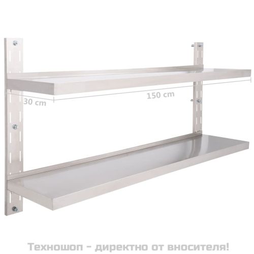 Стенен рафт с 2 нива, неръждаема стомана, 150x30 см
