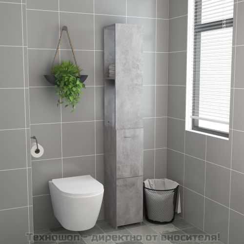 Шкаф за баня, бетонно сив, 25x26,5x170 см, инженерно дърво