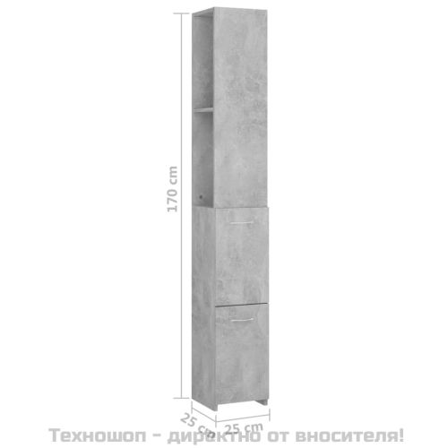 Шкаф за баня, бетонно сив, 25x26,5x170 см, инженерно дърво