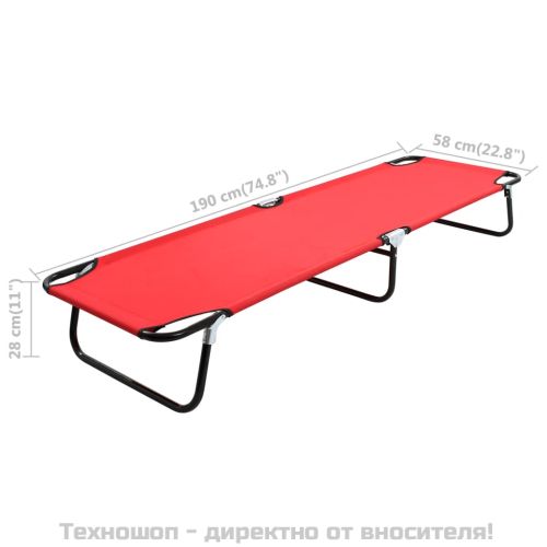 Сгъваем шезлонг, червен, стомана