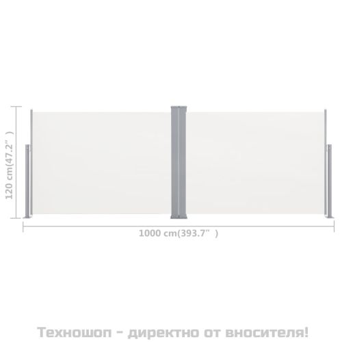 Прибираща се странична тента, кремава, 120x1000 см