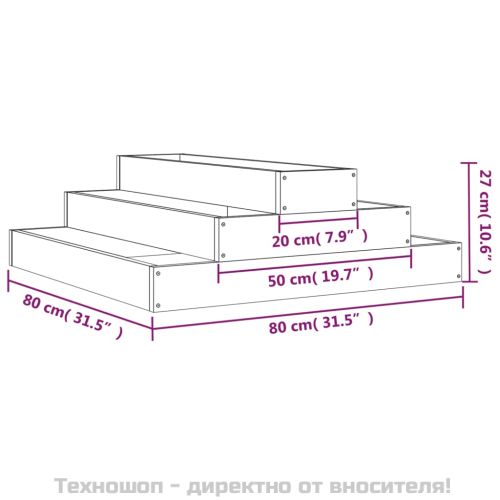 Плантер, бяла, 80x80x27 см, борово дърво масив