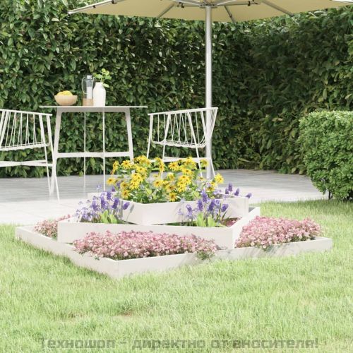 Плантер, бяла, 112x112x27 см, борово дърво масив