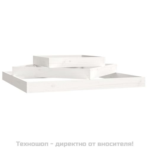 Плантер, бяла, 112x112x27 см, борово дърво масив