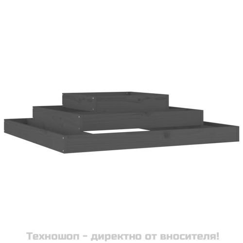 Плантер, сив, 110x110x27 см, борово дърво масив