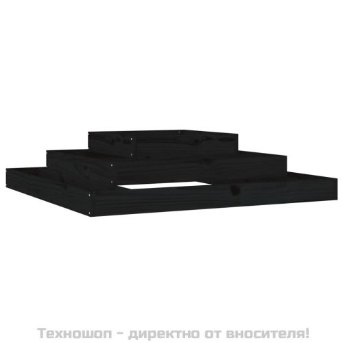 Плантер, черен, 110x110x27 см, борово дърво масив