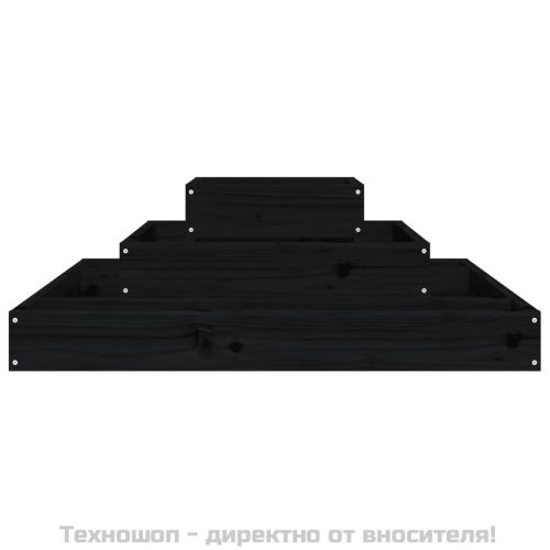 Плантер, черен, 80x80x27 см, борово дърво масив