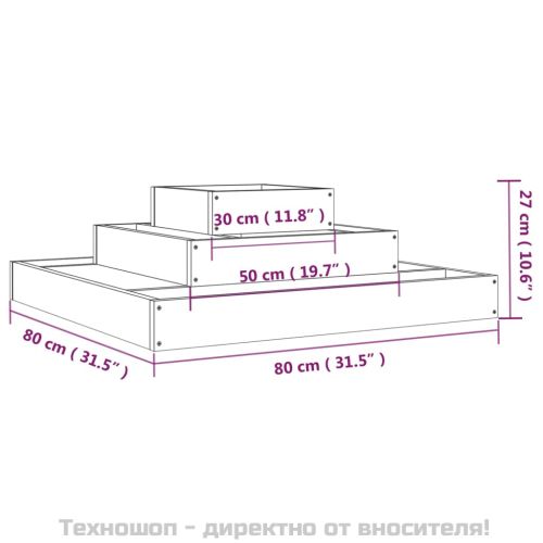 Плантер, черен, 80x80x27 см, борово дърво масив
