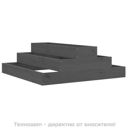 Плантер, сив, 80x80x27 см, борово дърво масив