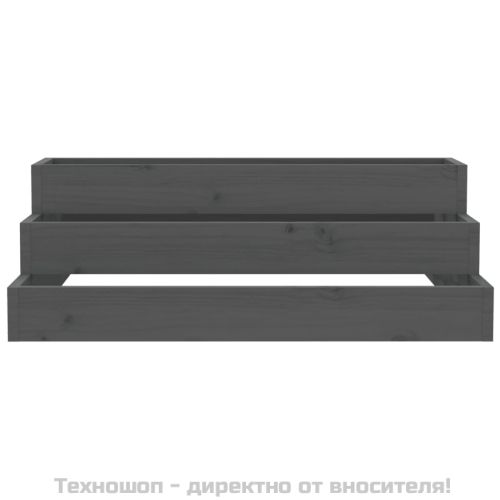 Плантер, сив, 80x80x27 см, борово дърво масив