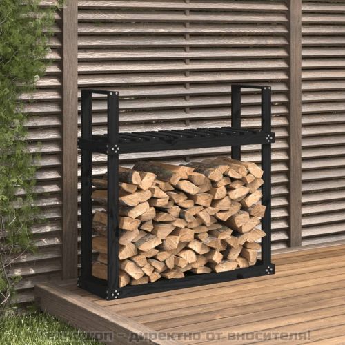 Поставка за дърва за огрев, черна, 110x35x108,5 см, бор масив