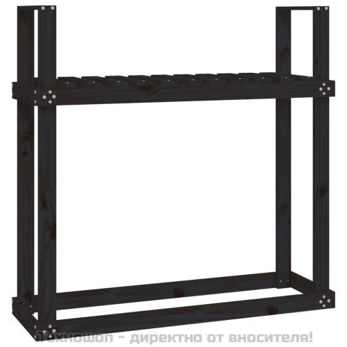 Поставка за дърва за огрев, черна, 110x35x108,5 см, бор масив