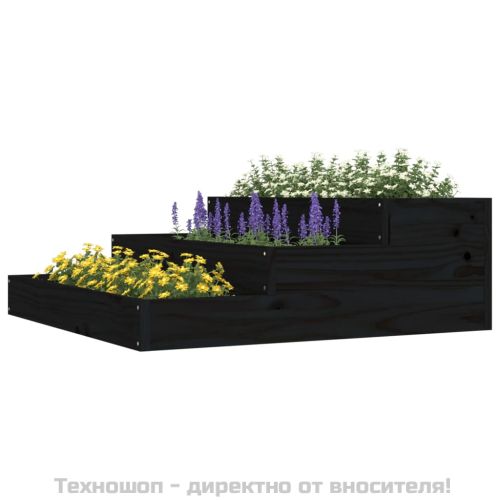 Плантер, черен, 78x78x27 см, борово дърво масив