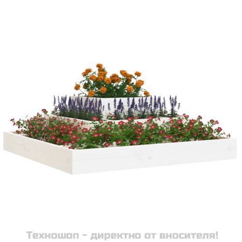 Плантер, бяла, 80x80x27 см, борово дърво масив