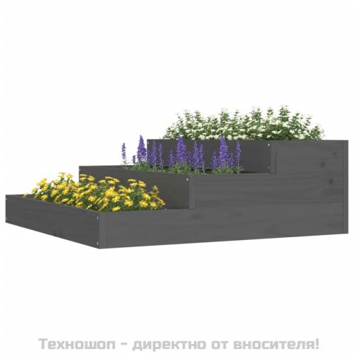 Плантер, сив, 78x78x27 см, борово дърво масив