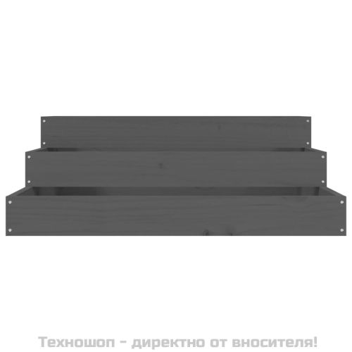 Плантер, сив, 78x78x27 см, борово дърво масив