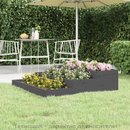 Плантер, сив, 107x107x27 см, борово дърво масив