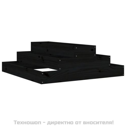 Плантер, черен, 80x80x27 см, борово дърво масив