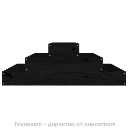 Плантер, черен, 80x80x27 см, борово дърво масив