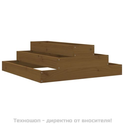 Плантер, меденокафяв, 80x80x27 см, борово дърво масив