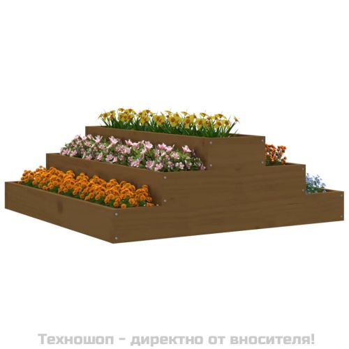 Плантер, меденокафяв, 80x80x27 см, борово дърво масив
