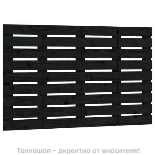 Стенна табла за спалня, черна, 106x3x63 см, борово дърво масив