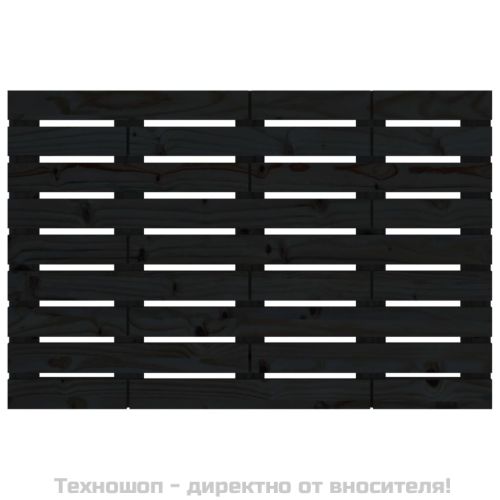 Стенна табла за спалня, черна, 106x3x63 см, борово дърво масив