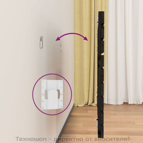 Стенна табла за спалня, черна, 106x3x63 см, борово дърво масив